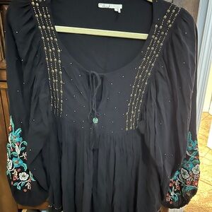 Floreat Black Blouse with Colorful Embroidery